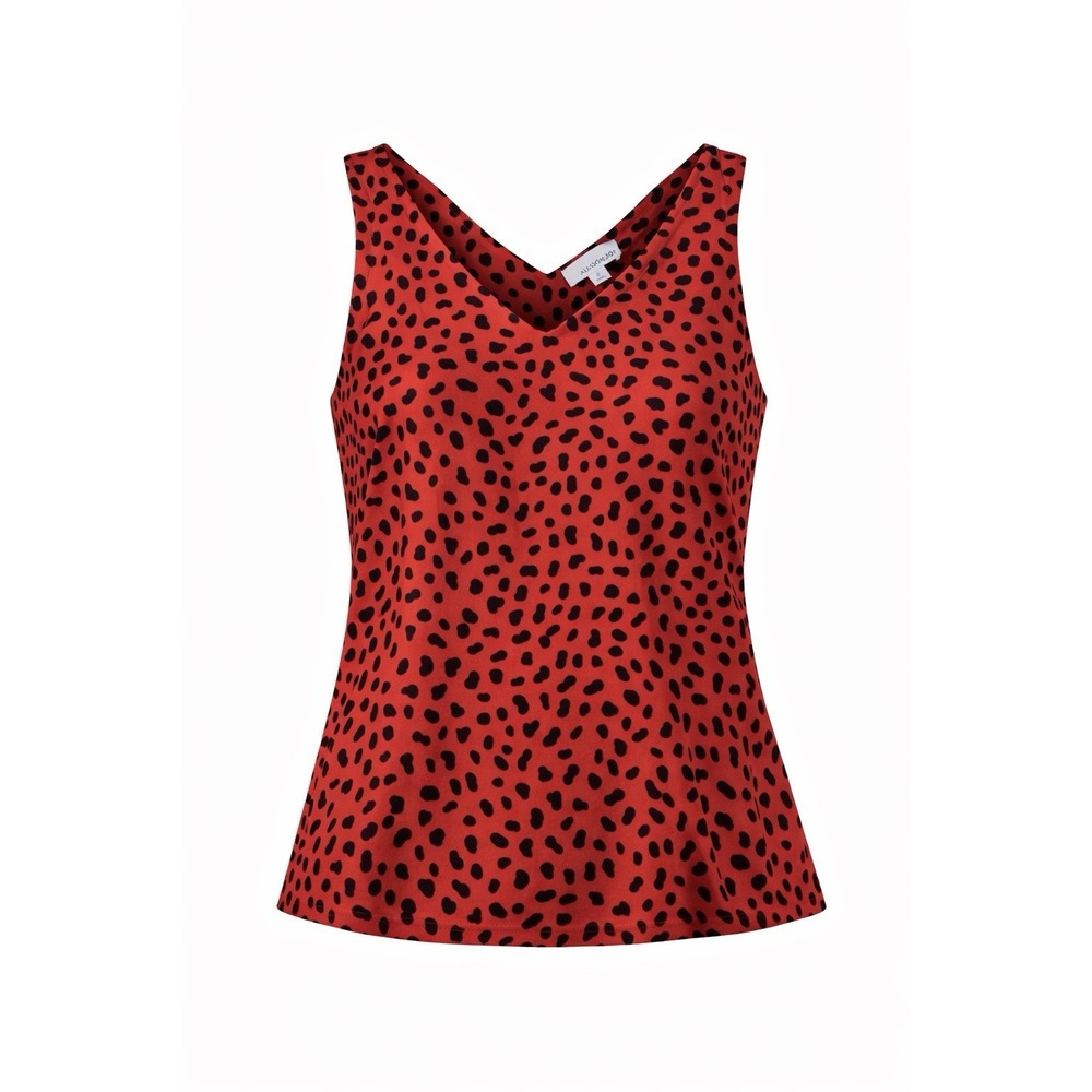 Allison Joy red animal print Sleeveless Blouse Workwear Size Small (a56)